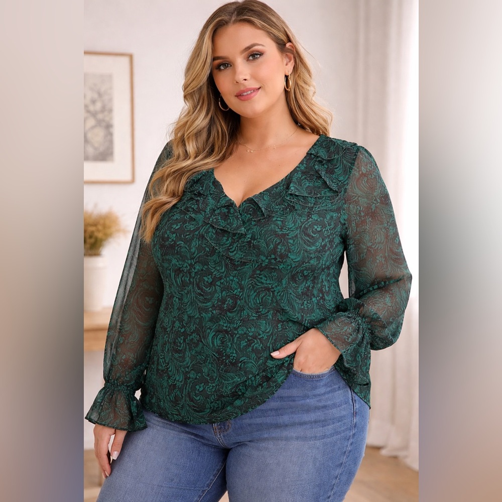 Cato Teal Floral Lace Blouse